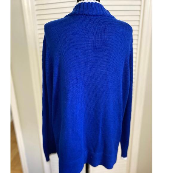 QUACKER FACTORY Blue Holiday 
 Pet Zip‎ Front Cardigan Sweater XL quirky cottage - Picture 3 of 7